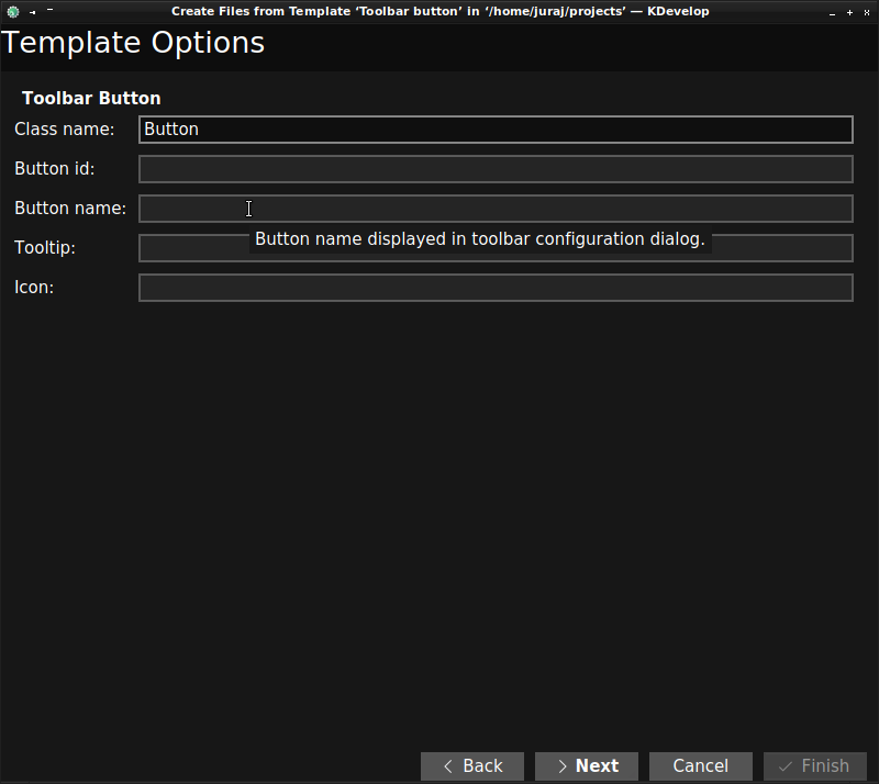 File template custom options window